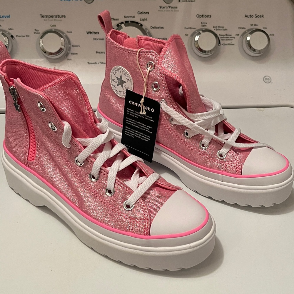 Converse Kids Glittery Pink Platform High-Tops - Picture 2 of 4